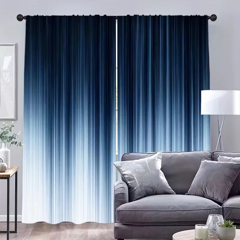 2pcs Modern Blue Gradient Pattern Curtains, Designed for Light Blocking.
