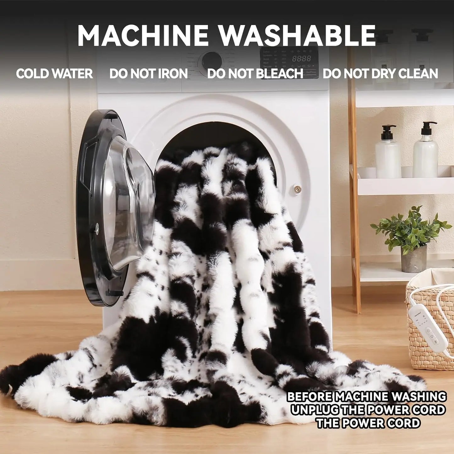 Electric Heated Cow Print Blanket, 8 Heat Settings, Overheat Protection, Machine Washable, 50x60 Inches.electric