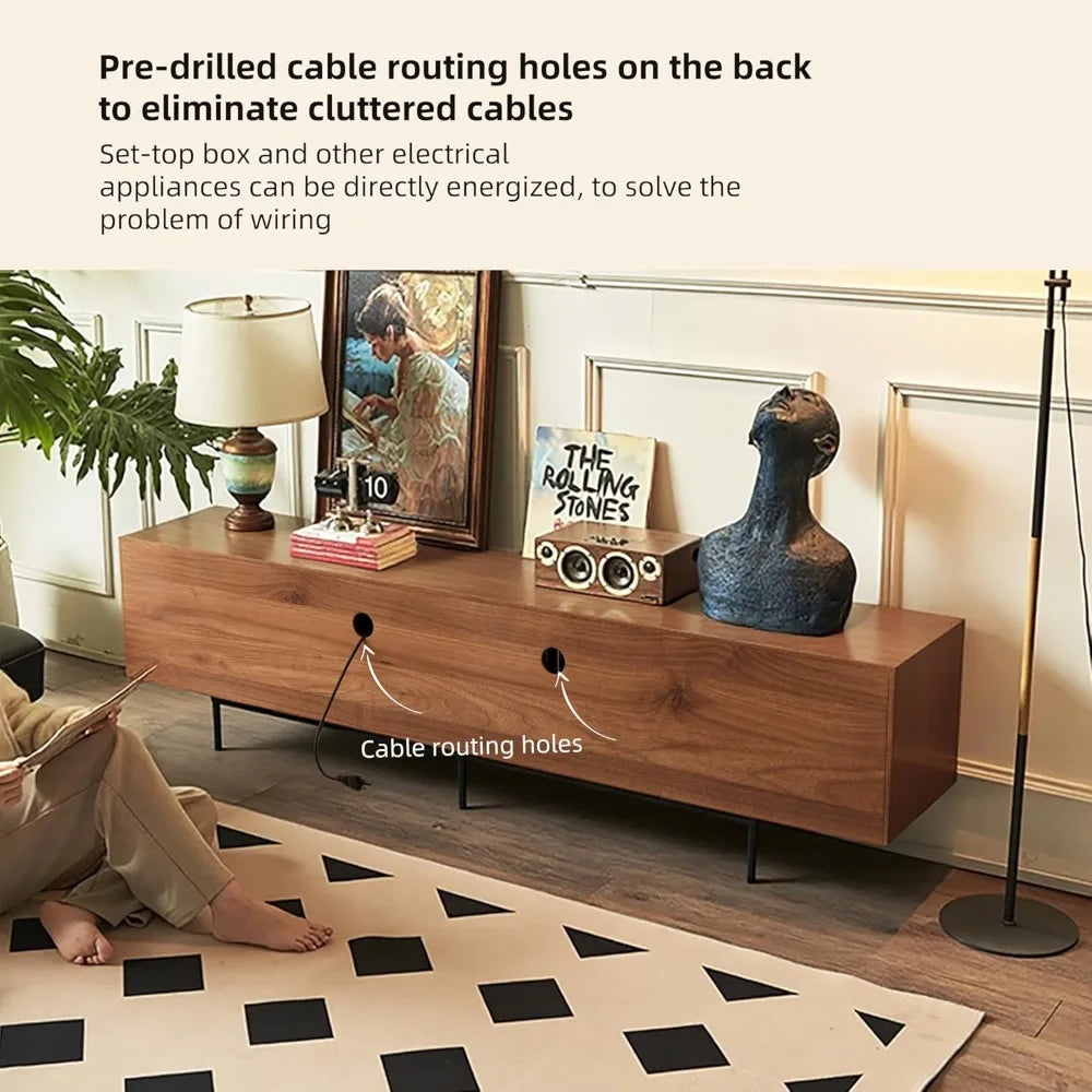 Mid Century Modern TV Stand for 70-90 Inch TVs, 4 Cabinet Storage Console.