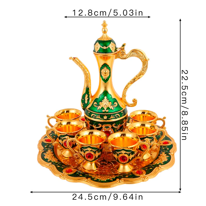 1 metal wine set, 1 tray and 6 shot glasses and 1 wine pot combination.