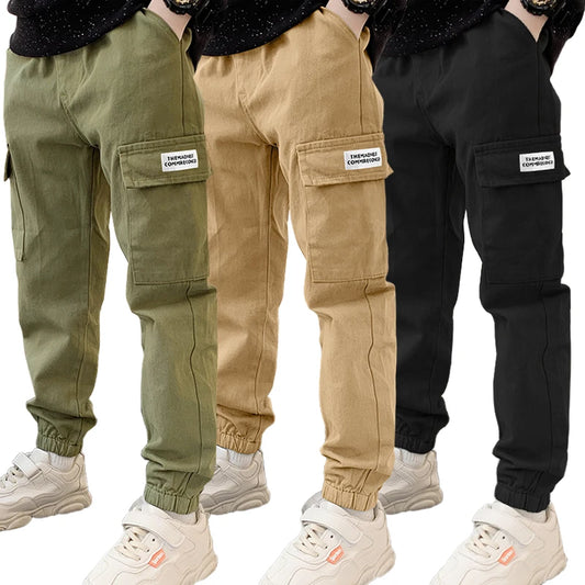 Cargo Pants Spring Autumn Thick Boys Trousers, Casual Kids Sport Pants Teenage Clothes For  4-11Year.