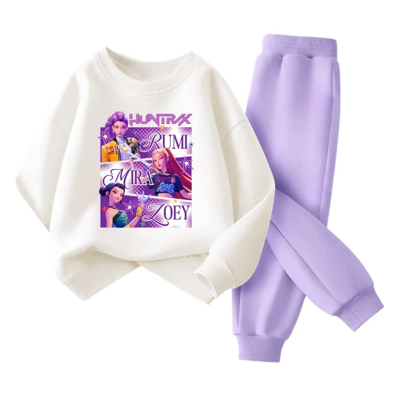 2025 Autumn KPop Demon Hunters Girls Print Clothing , Pants Suit Kids Tracksuit, Splice Sport.