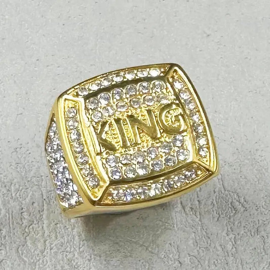 Hip Hop full rhinestone 316L, Stainless Steel Gold color King Rings for Men.