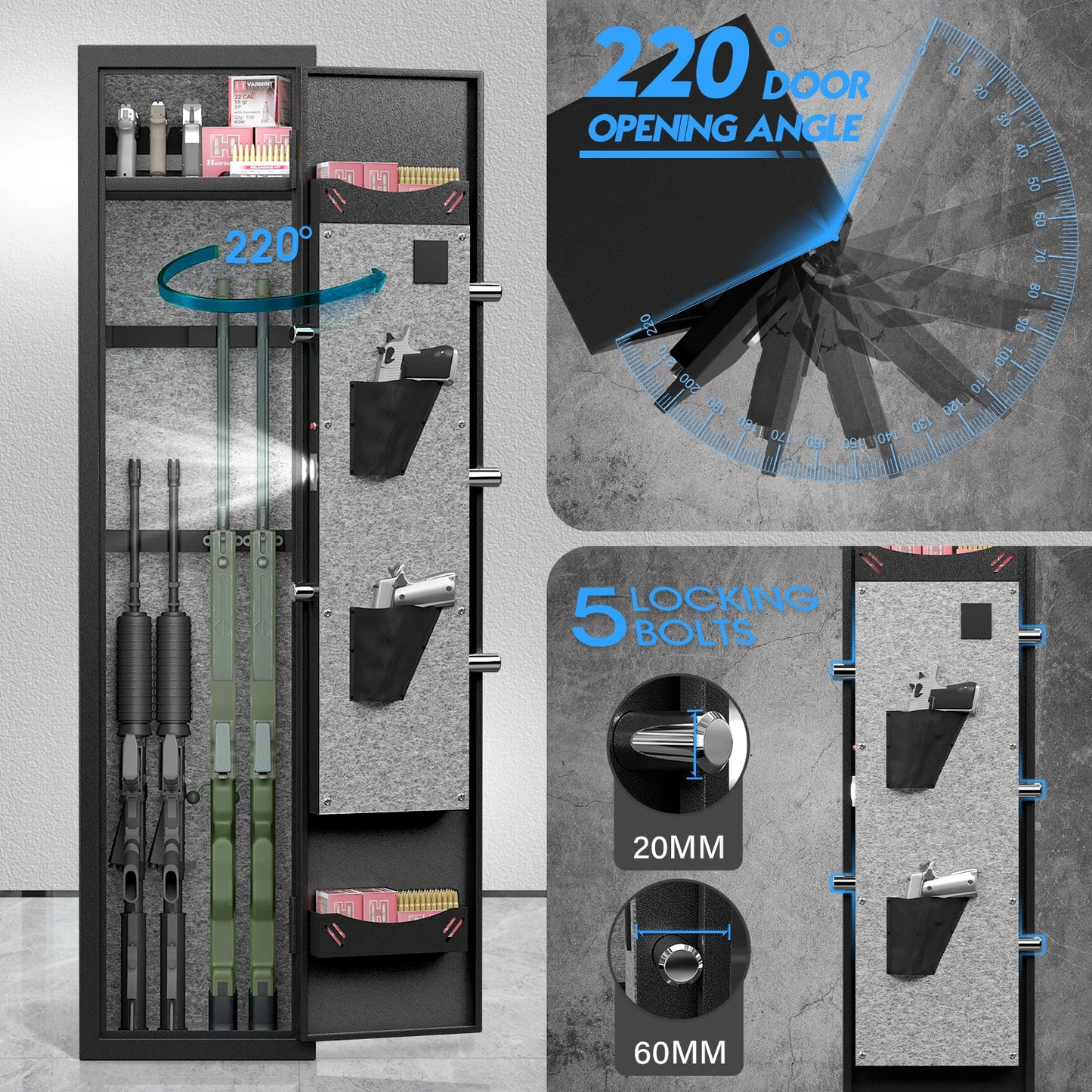 Digital Large Gun Safe, Quick Access Gun Cabinets with LED Light.
