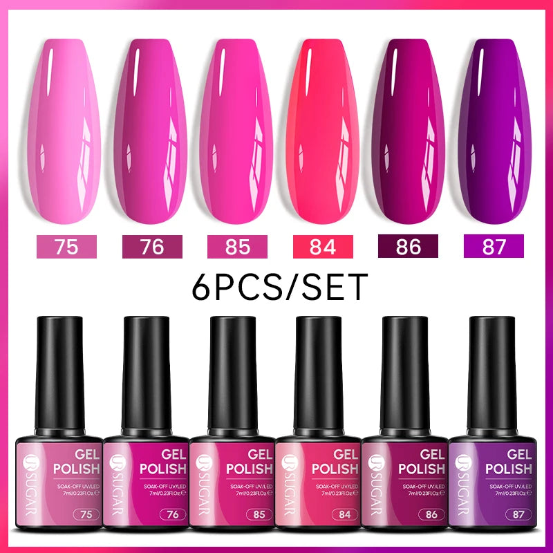 7ml All Season Gel Nail Polish Set, Nude Pink, Red Glitter, Semi Permanent UV Gel Kits.