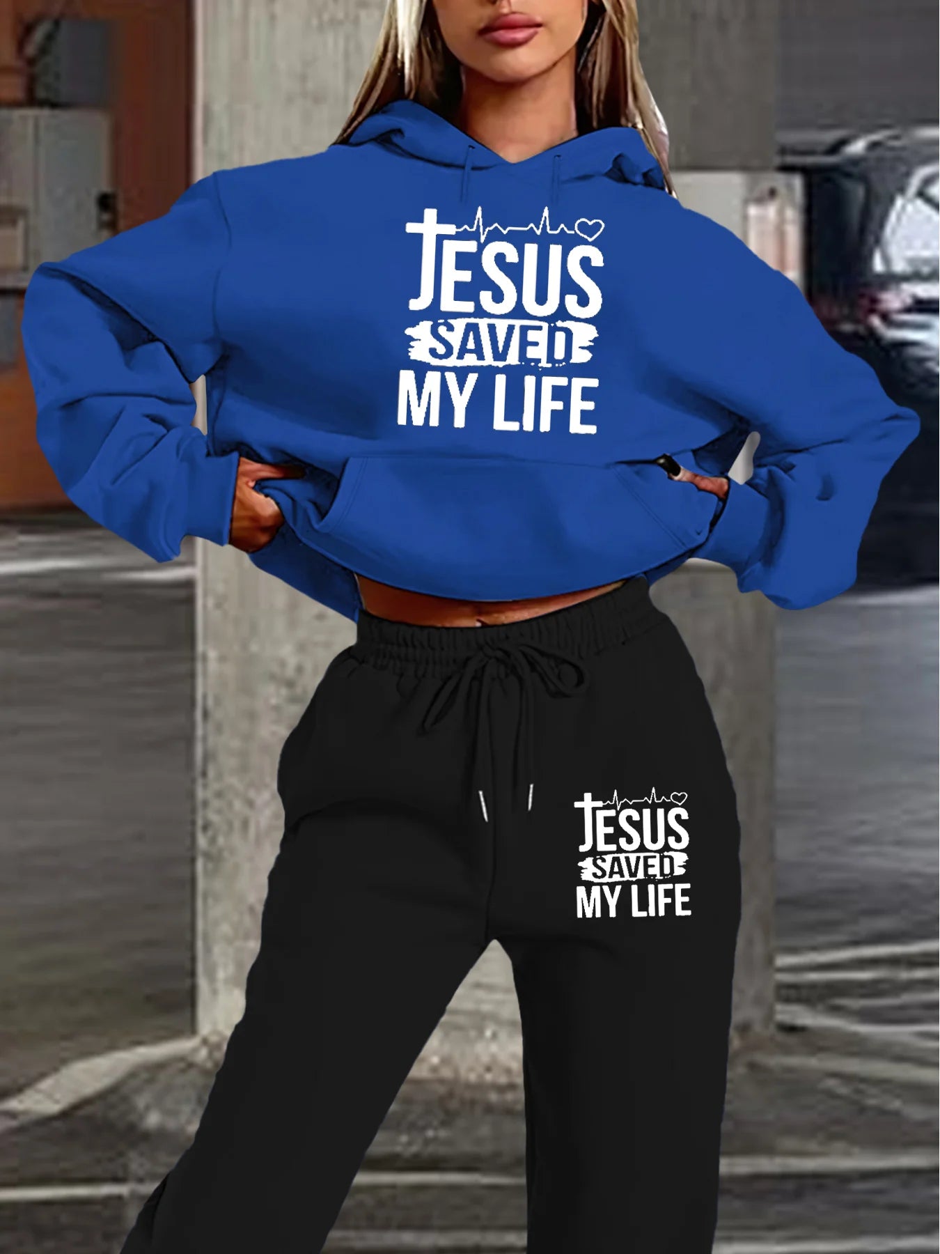 Women's autumn and winter casual fashion, loose hip-hop street JESUS, letter printed warm hooded sweat ,shirt+ sports pants.