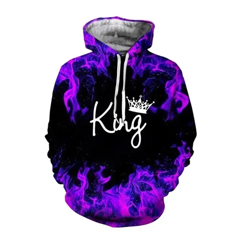 3D Print Trendy Matching Couple King And Queen Hoodies.