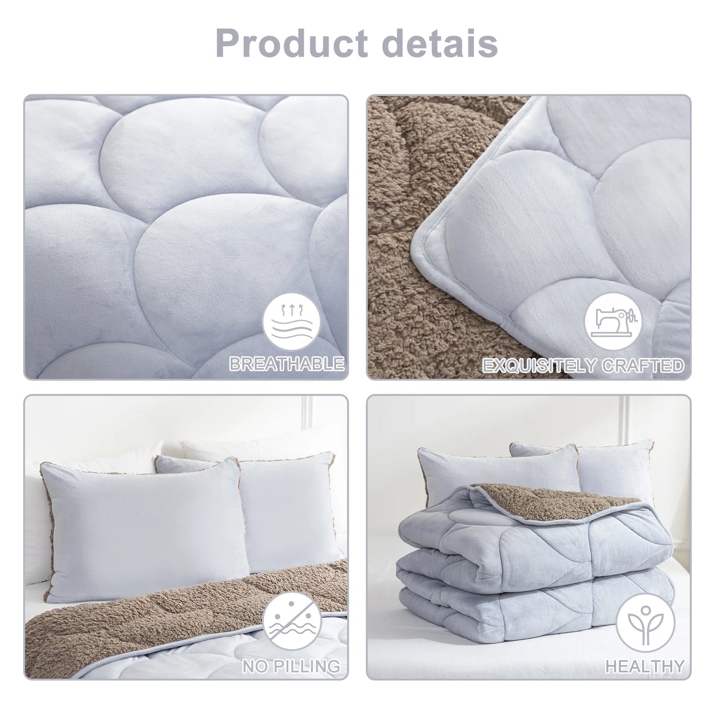 Sherpa Comforter Set , All Season Soft Warm Fleece Fall Blanket, with Pillow Sham.