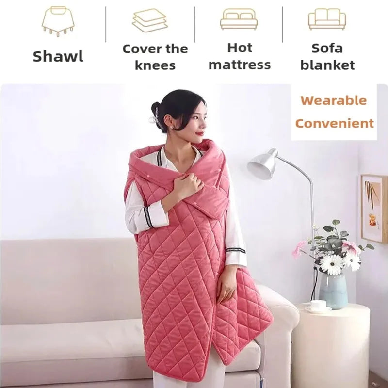 Multifunctional Electric Blanket USB Winter Shawl, 3 Adjustments Fast Heating with Pocket Washable.