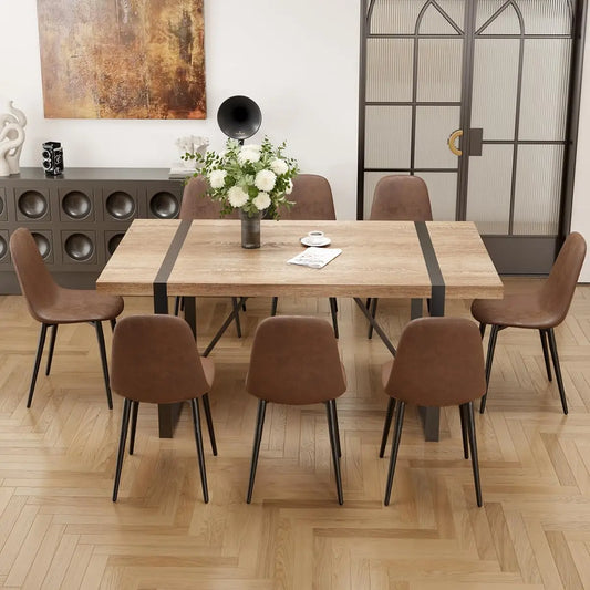 9-Piece Dining Set, 71" Rectangular Wood Table & 8 Fabric Chairs for Kitchen