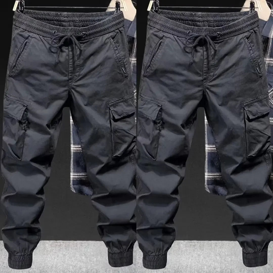 Fashionable Casual Pants Men's Loose-fit  Cargo Pants Solid Color Cropped