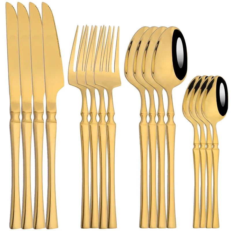16Pcs Dinnerware Set, Stainless Steel, Western Black, Set  Spoon ,Fork, Knife Tableware.