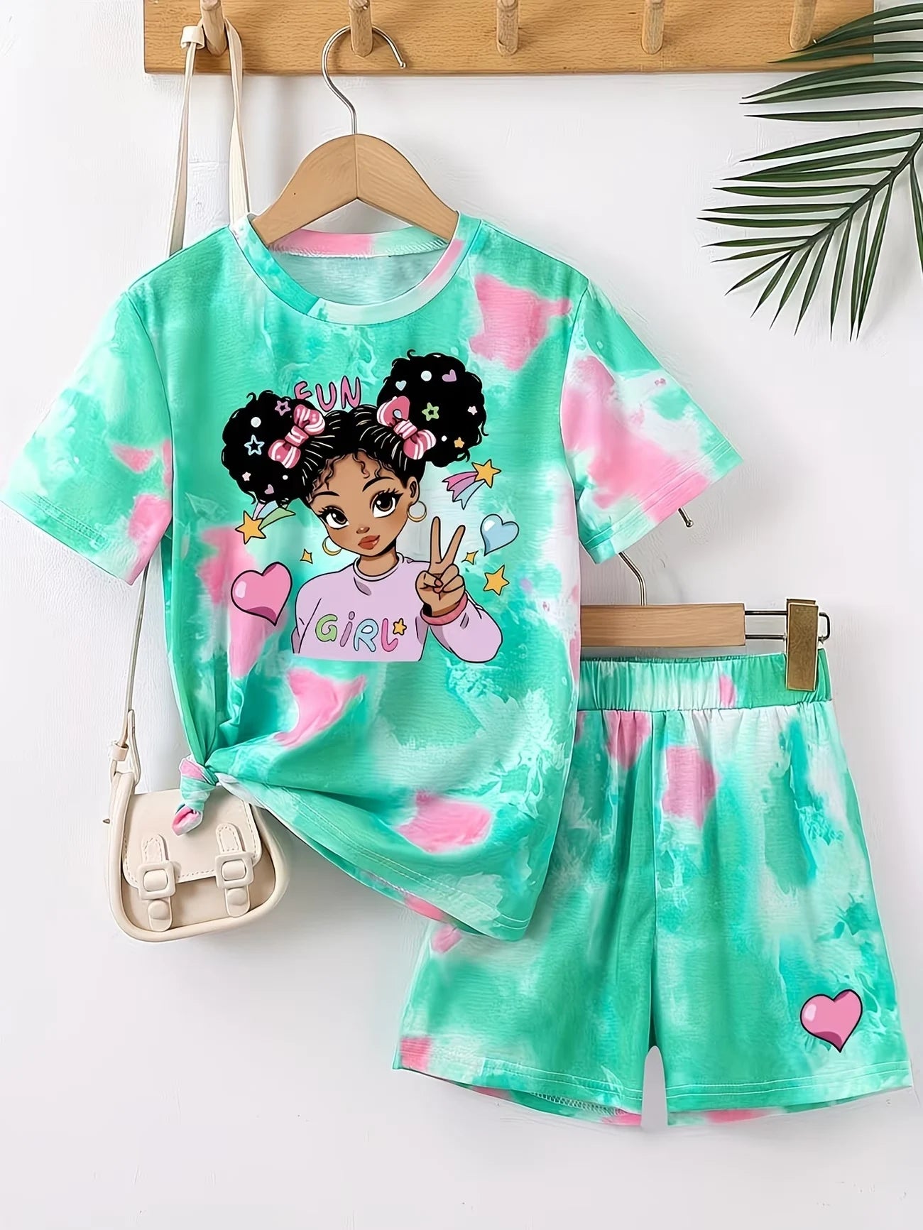Kawaii Anime Print Kids Sport Suit, 2-Piece Set Girls Casual Summer Clothes.