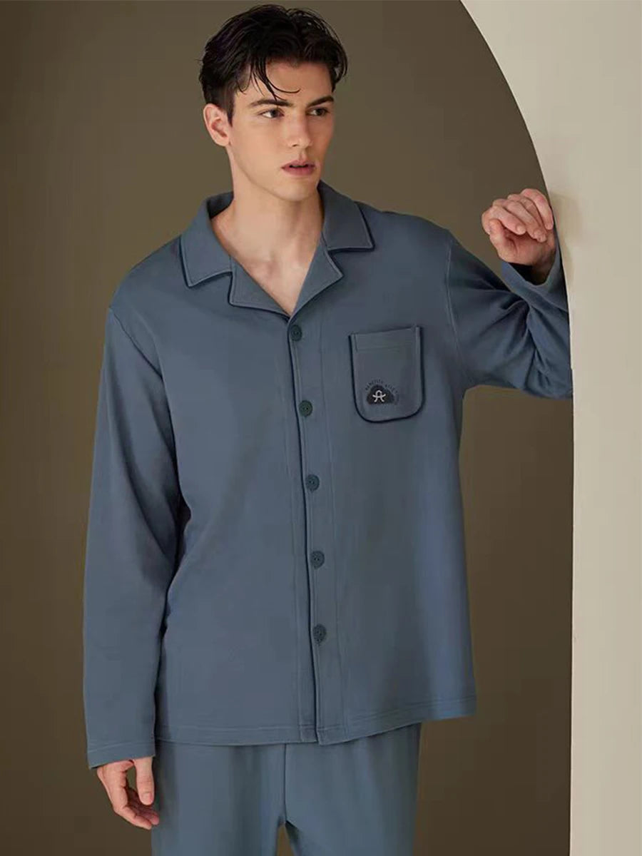 Pajamas Men's Long-Sleeved Spring and Autumn Men's Two-Piece Suit