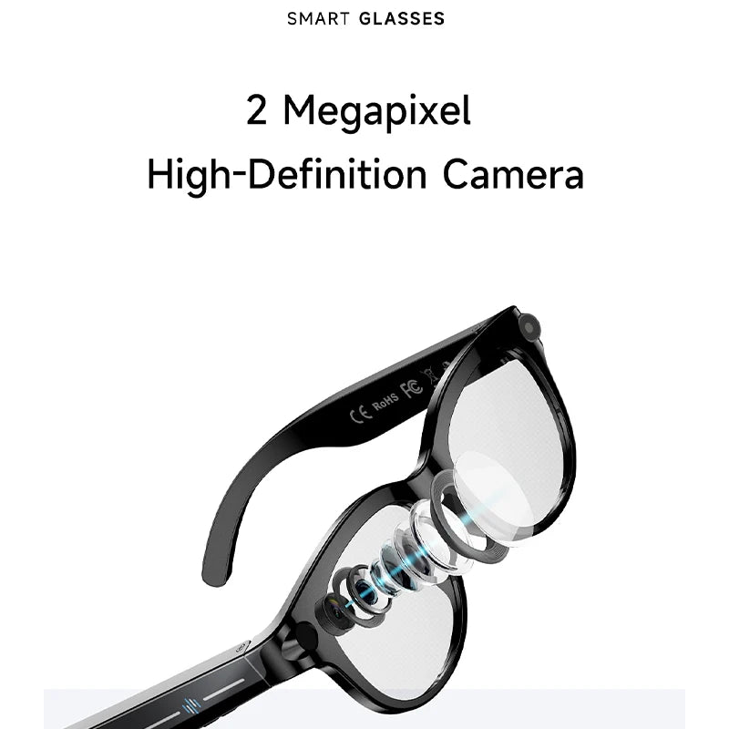 New 200W HD Camera Smart Glasses, AI Assistant Photo Recognition, Video Recording, 290mAh 512M Storage Smart Sunglasses.