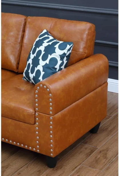 98" L-Shaped Sectional Sofa with Chaise, Cup Holders & Coffee Table.