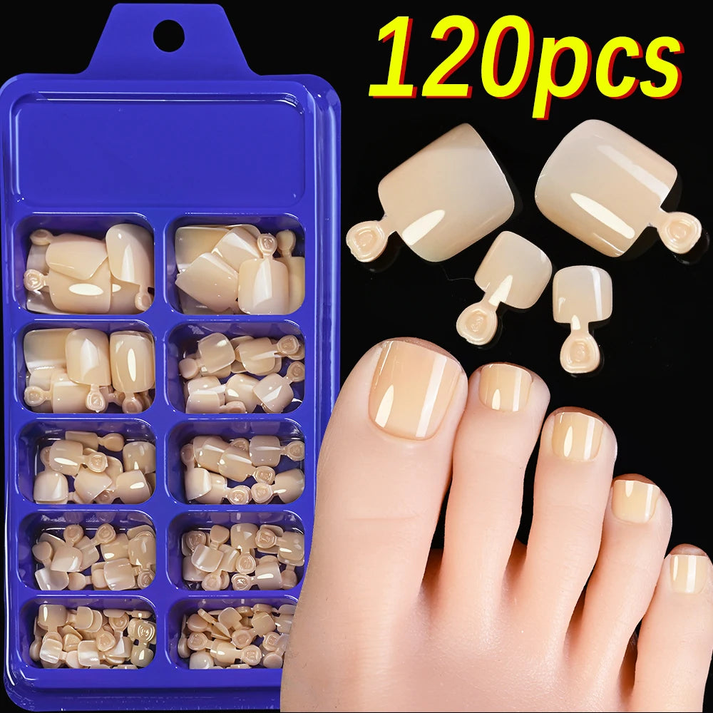100PCS Short Square False Toenail Tips, Full Cover Acrylic Nail Art.