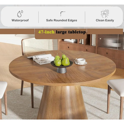 Round Fluted Dining Table for 4, 47 Inch Table for Kitchen