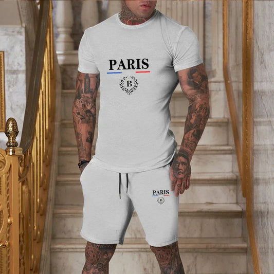 Conjunto deportivo casual para hombre de 2 piezas: camiseta de manga corta y pantalón corto de verano.