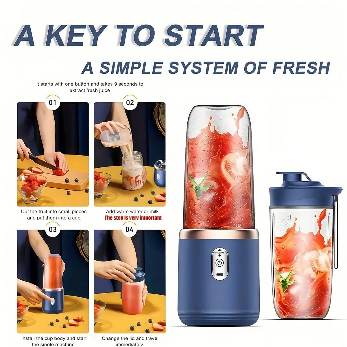 Portable Blender Juicer with Cup - Crush Fruits Veggies for Smoothies.