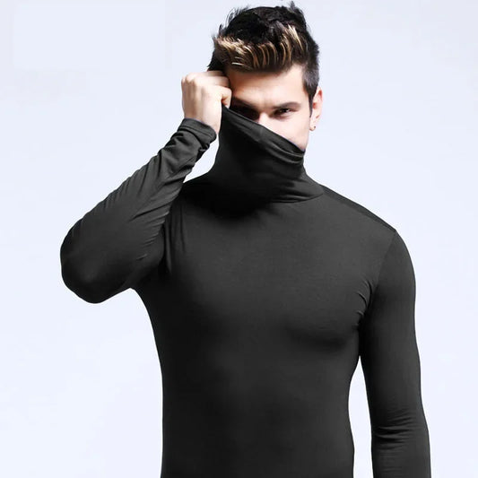 Men Turtleneck T-Shirts Casual High Collar Long Sleeve Plus Size Tees.