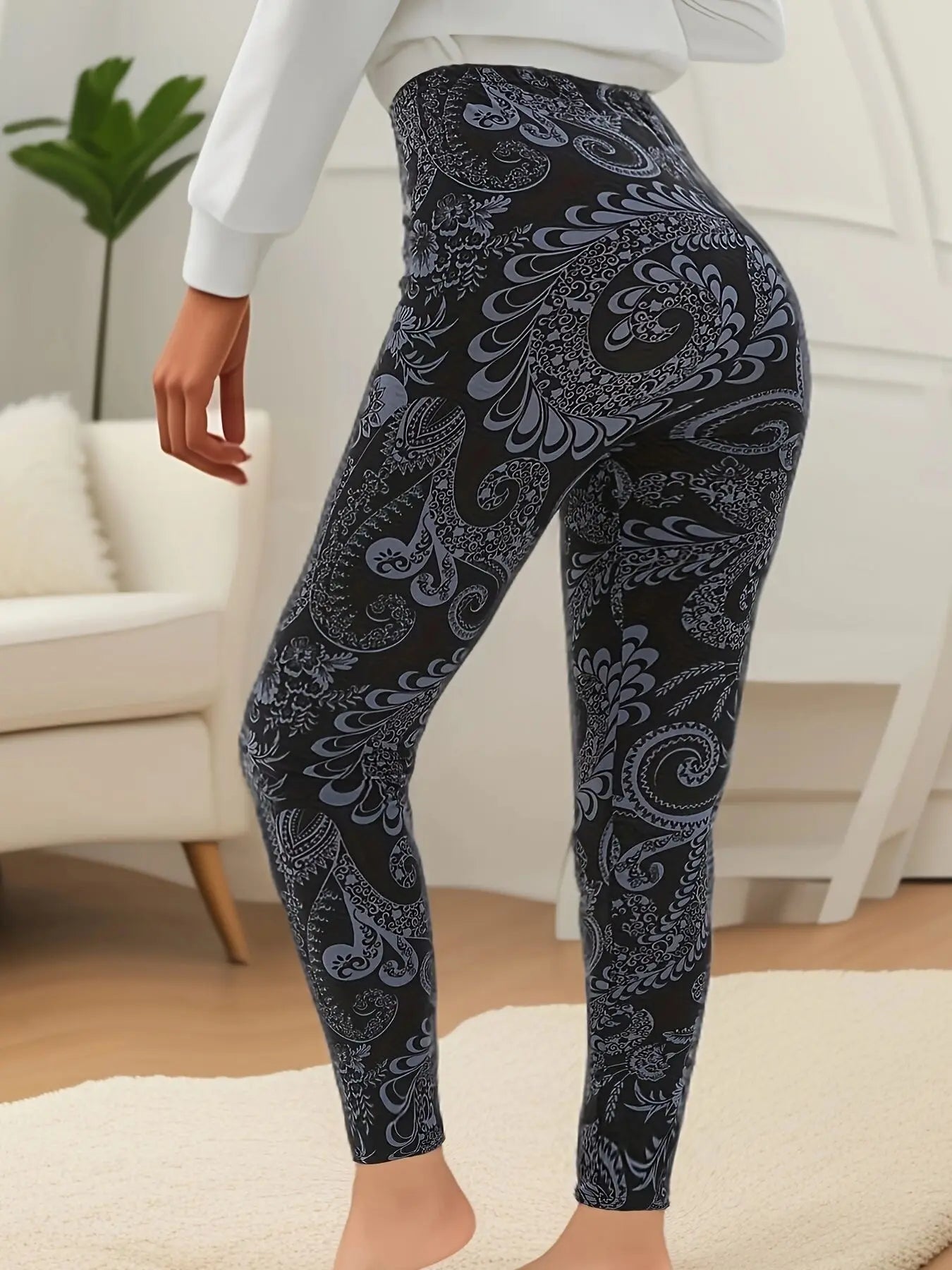 Plus Size Super Elastic Fashion Tight Pants, Black Bottom, Flower Vine pants.