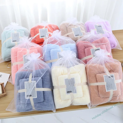 2pcs Set Luxury Super Large Towel Coral Fleece Bath Towel  Set for Adults 70x140cm 35x75cm