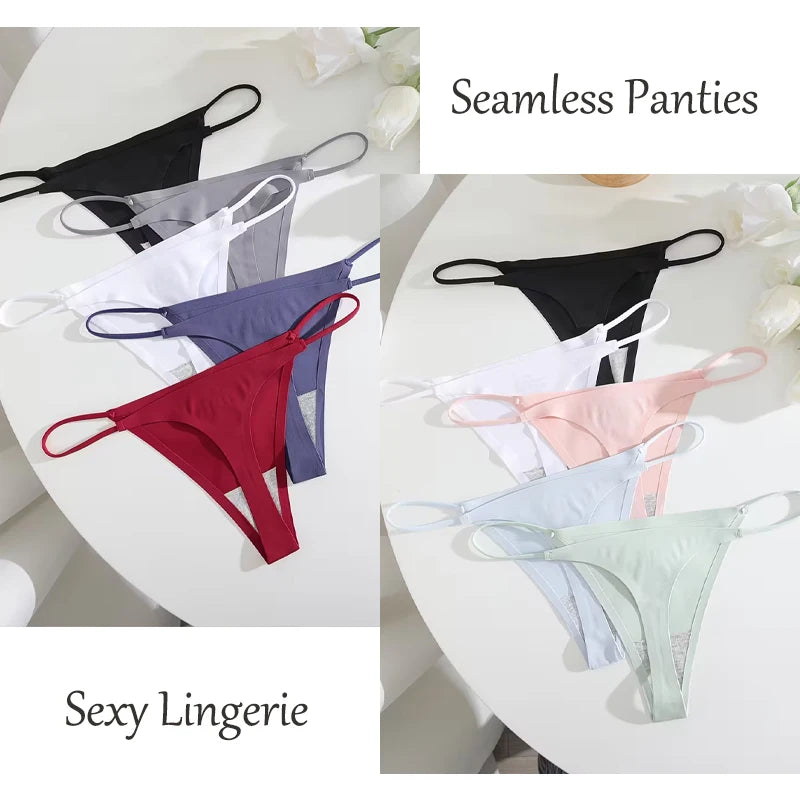 7Pcs/Set Traceless Ice Silk Thongs For Women, Sexy Low Waist Elastic Underwear Ultra-thin Female Cozy Breathable G-strings.