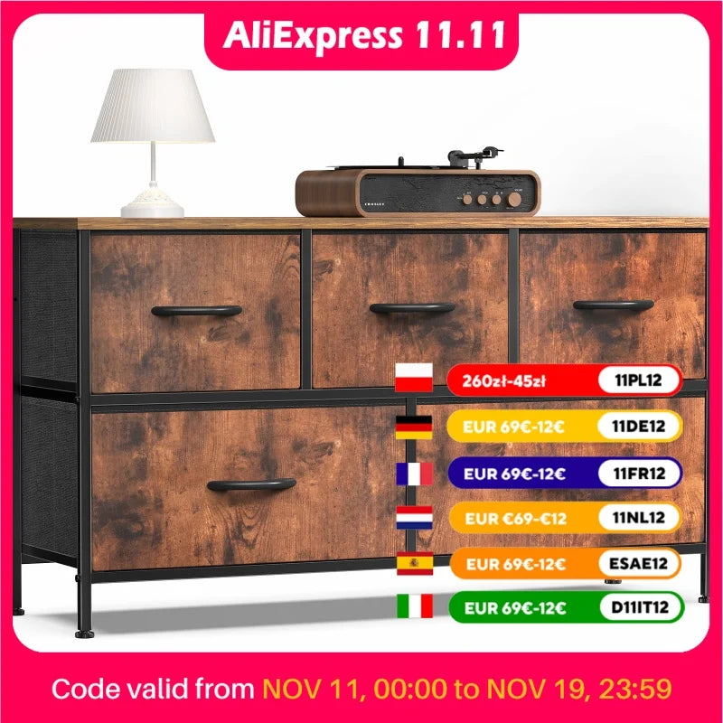 Living Room Display Cabinet  With 5 Fabric Drawers.  Steel Frame Assembly for Clothes.