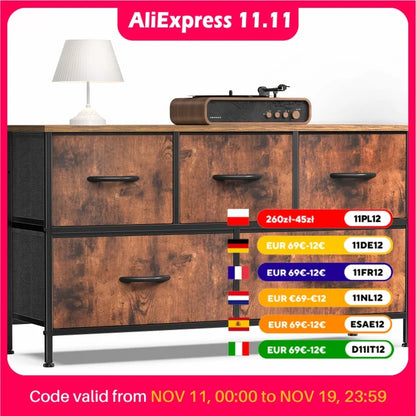 Living Room Display Cabinet  With 5 Fabric Drawers.  Steel Frame Assembly for Clothes.