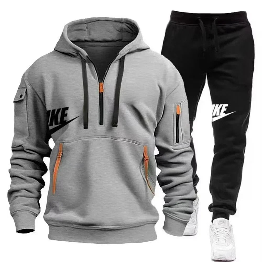 New men autumn and winter suit zipper hoodie + trousers casual men sportswear.