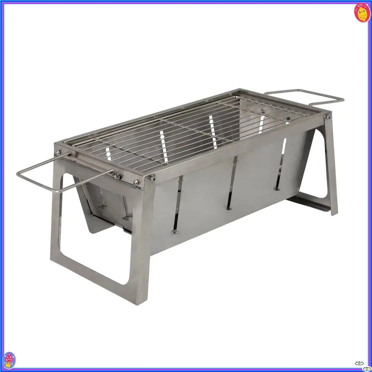 Stainless Steel Foldaway Charcoal Grill, Portable Outdoor BBQ, with Grate & Carry Bag, for Picnics & Camping Trips.