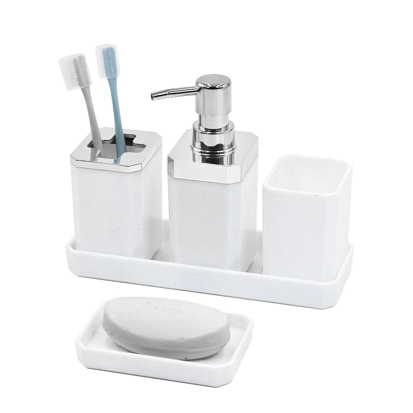Bathroom Accessories Set , Soap Dispenser, Toothbrush , Swab Holder , Tray Set
