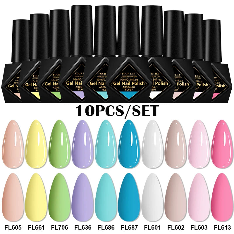 10pcs 10ml Gel Nail Polish Set, HEMA TPO Free, Red ,Coffee Brown, Semi Permanent Soak Off ,UV Gel Varnish For Winter Nail Supplies.