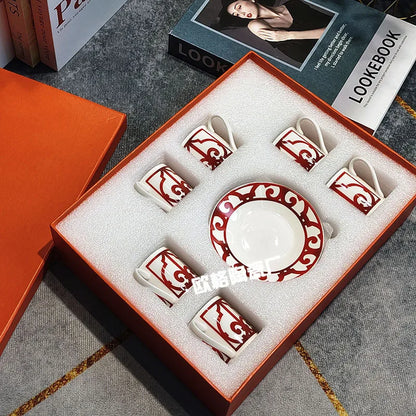 Gift Box Set 12Pcs Ceramic Espresso Coffee Cup Striped Dot