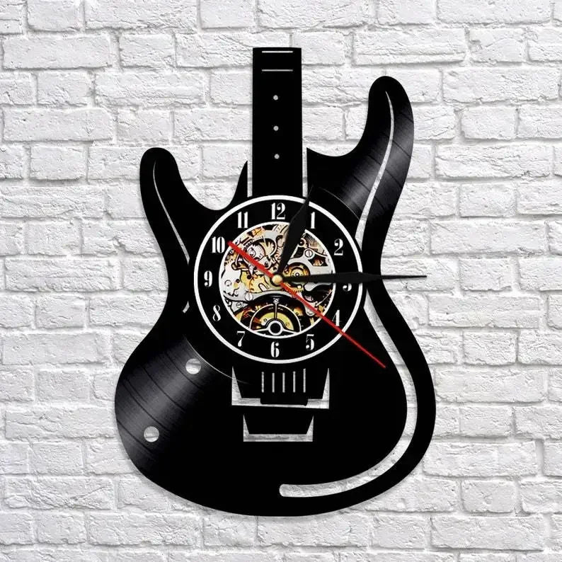 Vinyl Record LED Wall Clock , Music Theme Guitar Clock