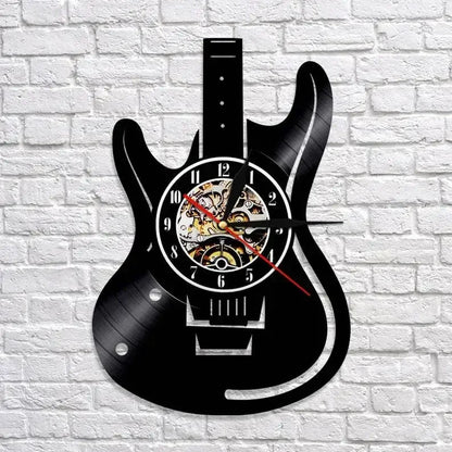 Vinyl Record LED Wall Clock , Music Theme Guitar Clock
