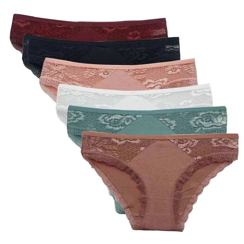 5 Pcs/Set Women Cotton Panties Sexy Lace Low Waist Underwear Girls Briefs M-XL.