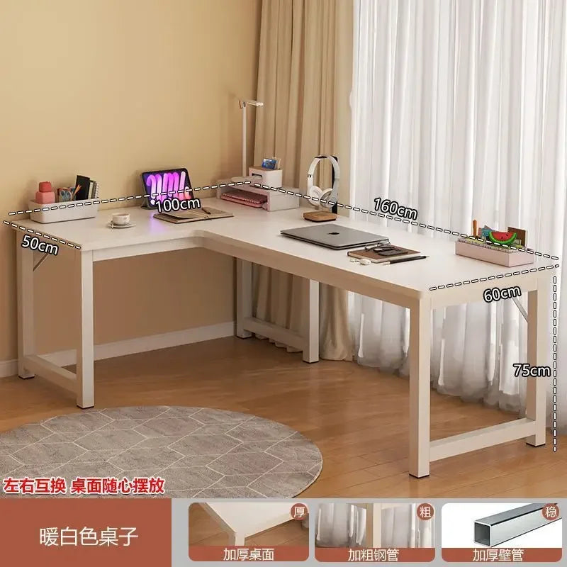 L Shaped Computer Desk, Home Office Desk with 2 Drawer and Bookshelf.