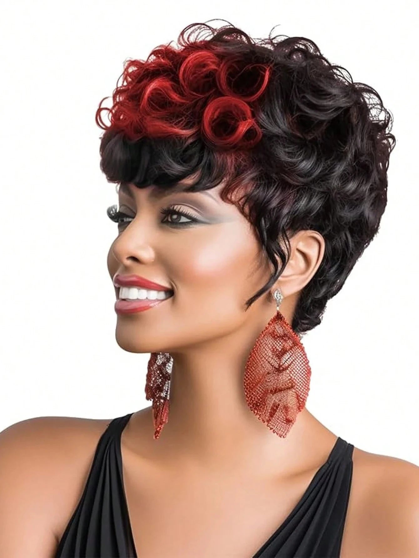 Short Pixie Wigs Short Brown Black Curly Pixie Wigs Synthetic Hair Wigs.