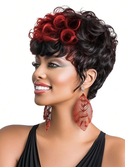 Short Pixie Wigs Short Brown Black Curly Pixie Wigs Synthetic Hair Wigs.