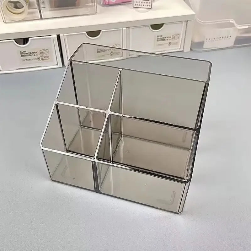 Large-Capacity Transparent Desktop Stationery Organizer, with Independent Compartments.