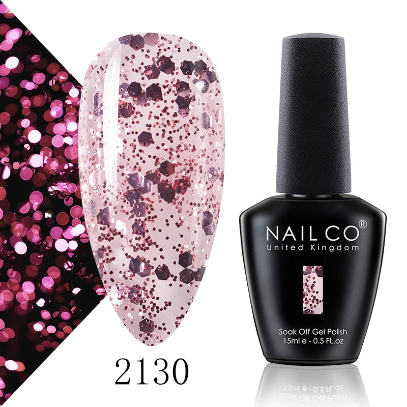 NAILCO 15ml Color Gel Nail Polish Soak Off, Hybrid Varnishes Manicure, UV&LED Nail Gel Semi Permanent Lacquer Base Top Coat.