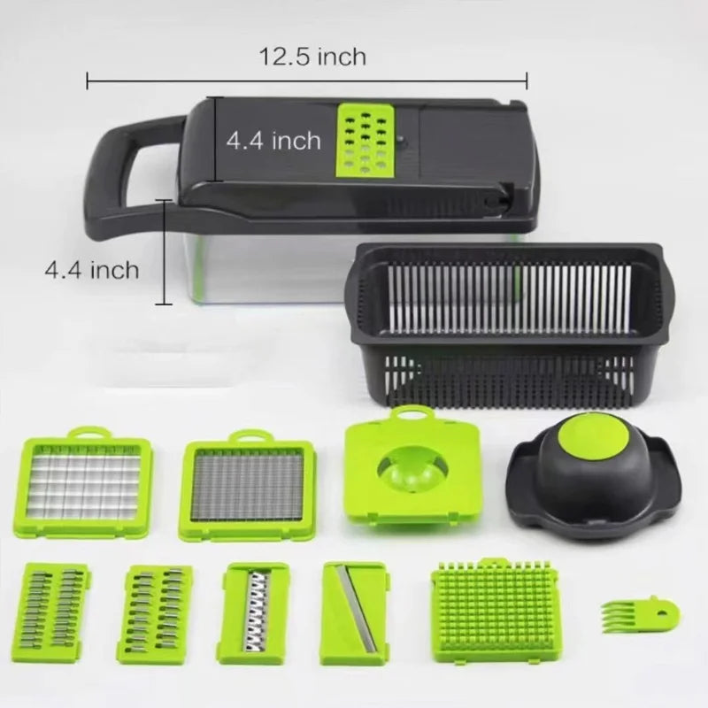 6-in-1 Vegetable Chopper - Kitchen Slicer for Dicing, Julienne & Grating, Safe Food Prep with Container.