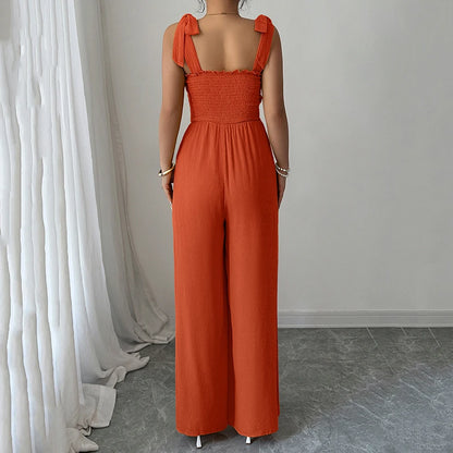 Summer Fashion Women's Suspender Jumpsuits Casual  Sleeveless with Pocket