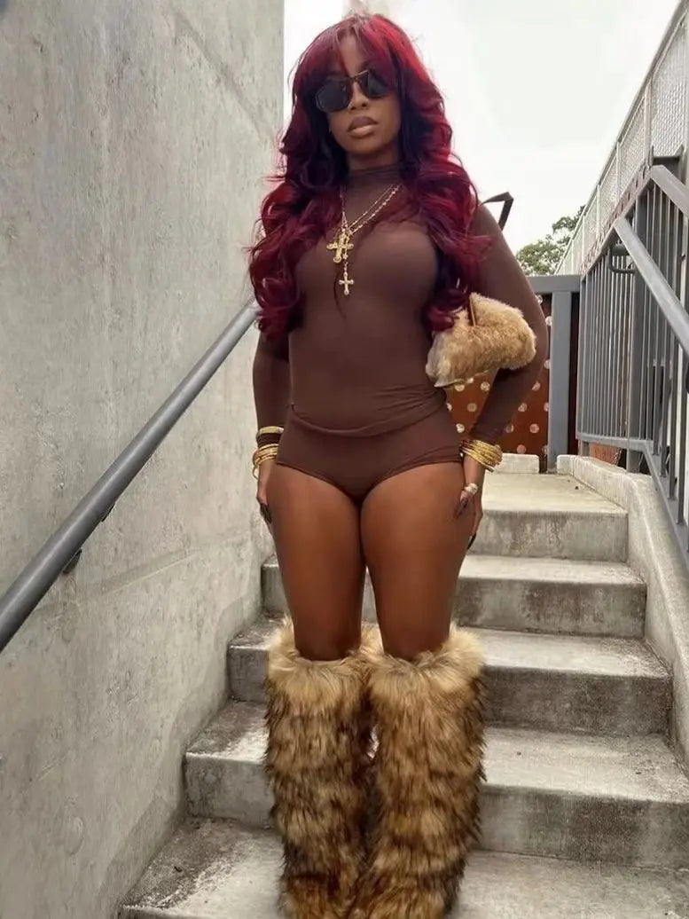 Women Over-The-Knee Boots, Winter New Fox Fur Snow Boots, And Cashmere Women Boots, Leg Warm Boots Non-Slip Soles.