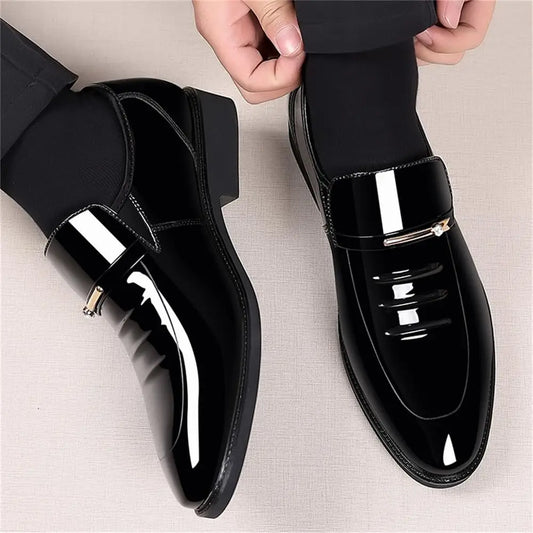 Men Dress Shoes Formal Business Oxford, High Gloss Patent Slip On Loafers, Comfortable Casual Shoe For Men.