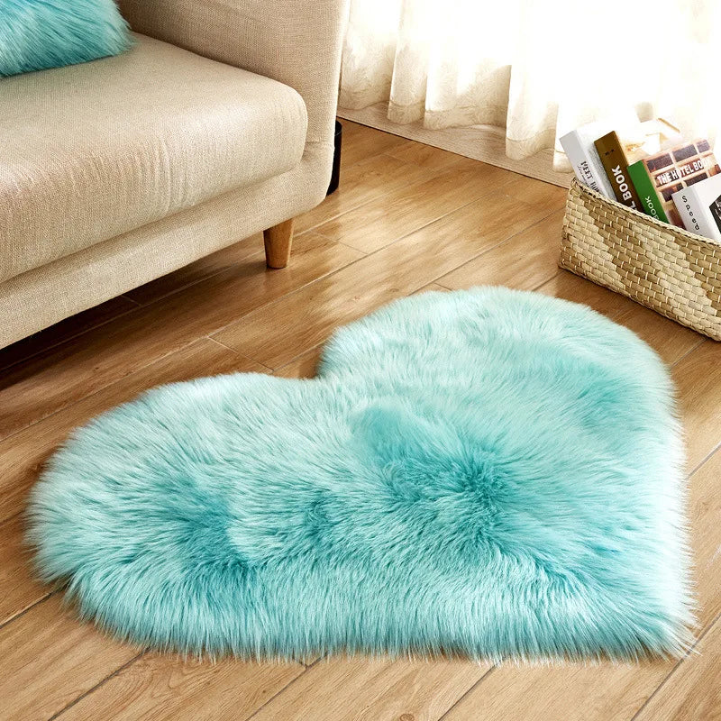 Heart Shaped Faux Fur Rug, Bedroom Fluffy Shaggy Area Rugs, Sheepskin Fuzzy Rug Carpets.