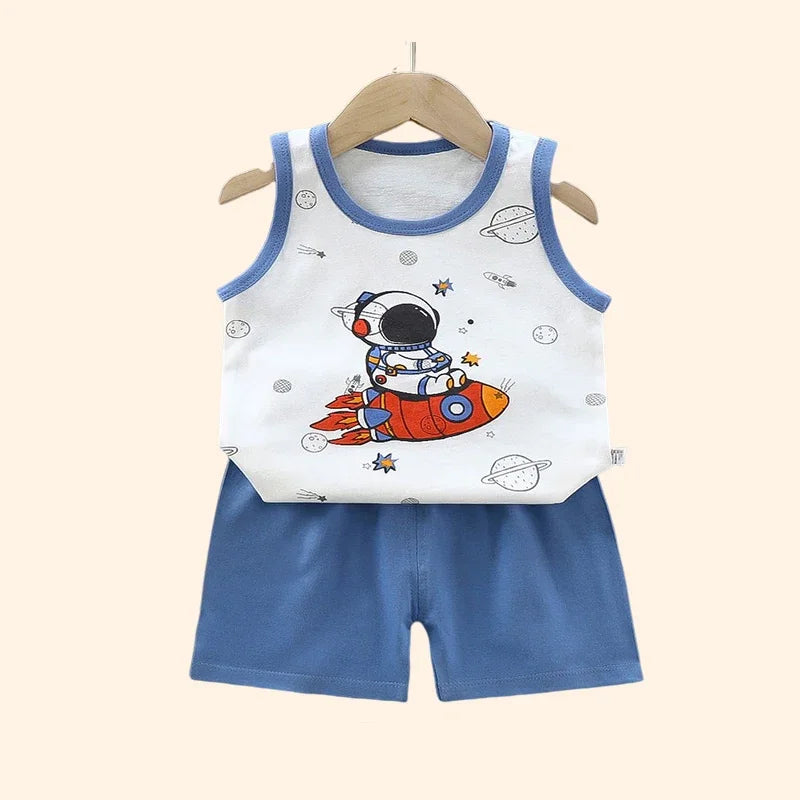 Kids Clothes Boys Girls Vest Suit,  Summer Children's Clothing baby Cotton Shorts Tank Top.