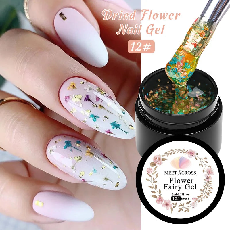 5ml Pink Dried Flower Nail Gel Polish, Semi Permanent Natural Flower Fairy Nail Art, Gel Soak Off, UV Painting Varnishes For Nails.
